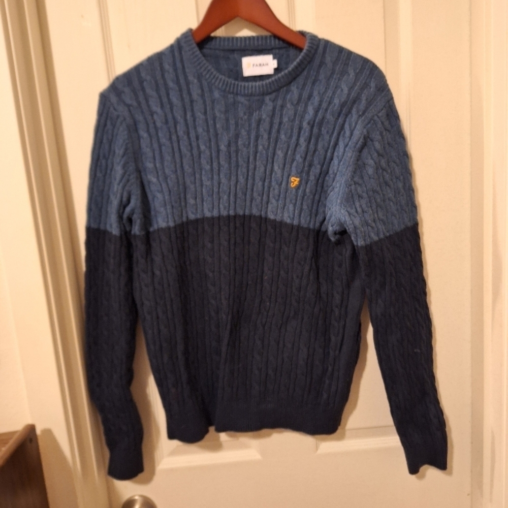 Farah Blue Two Tone Sweater Mens Medium